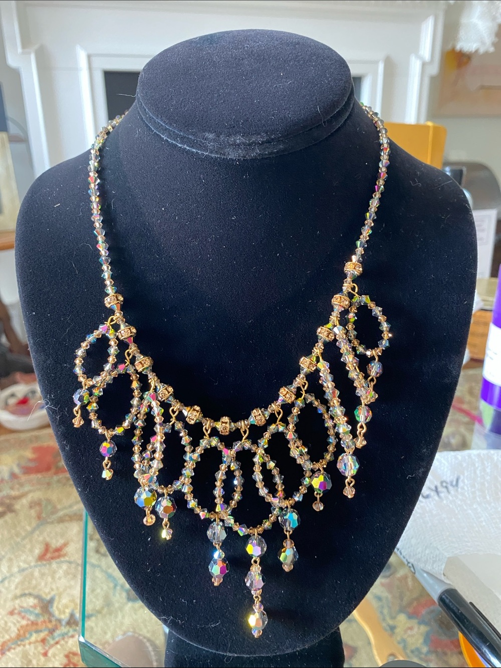 Gold-Tone Aurora Borealis Crystal Fringe Necklace
